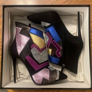 Giuseppe Zanotti Embellished Black and Multicolor Ankle Boots